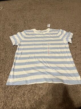 Old Navy Light Blue and White Striped Crewneck Tee